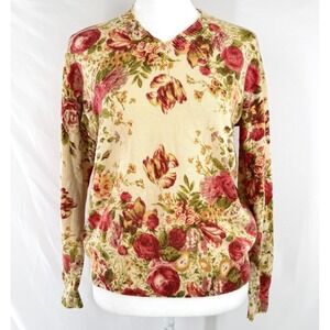 Romantic Boho Cottage Floral Sweater Womens M Vintage Italian Merino Wool Soft